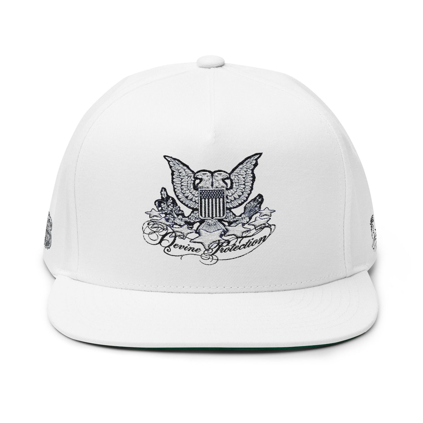 Embroidered Eagle Flat Bill Cap — Rhinestone Crest Snapback