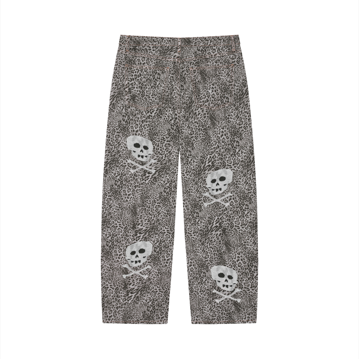 Unisex Vintage Wash Leopard Wide Leg Jeans
