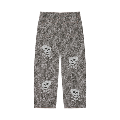 Unisex Vintage Wash Leopard Wide Leg Jeans
